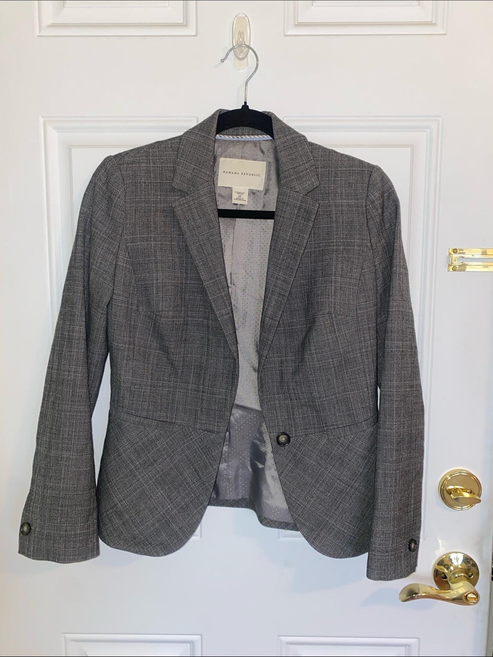 Banana Republic Gray Plaid Stretch Blazer - 70% Wool - Size 2 Petite